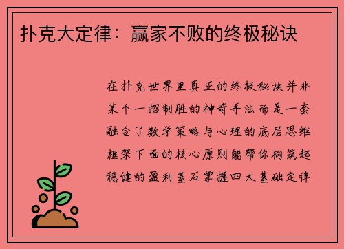 扑克大定律：赢家不败的终极秘诀